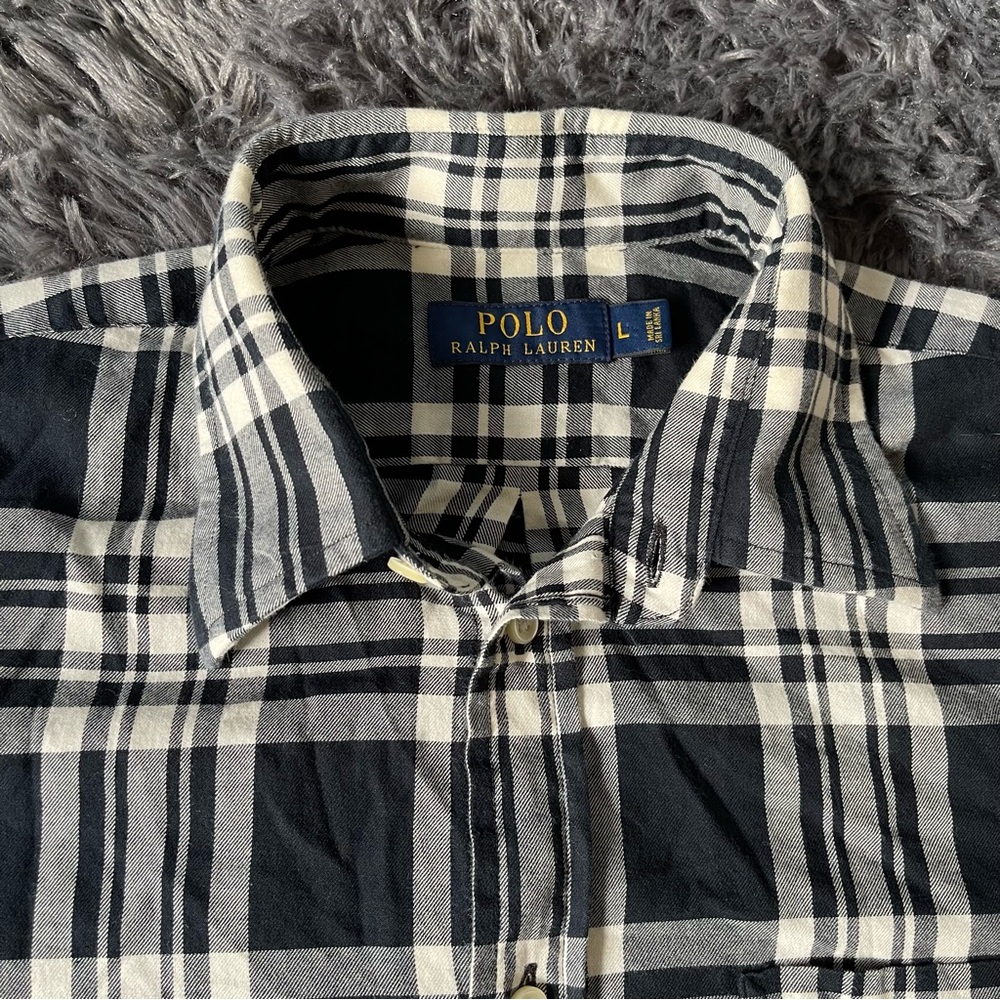 Polo by Ralph Lauren Black and White Plaid Casual Button Down Shirt